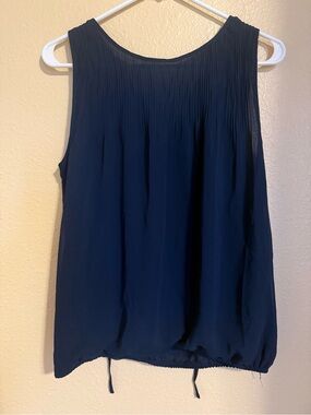 Max Studio Navy Pleated Yoke Drawstring Hem Tank